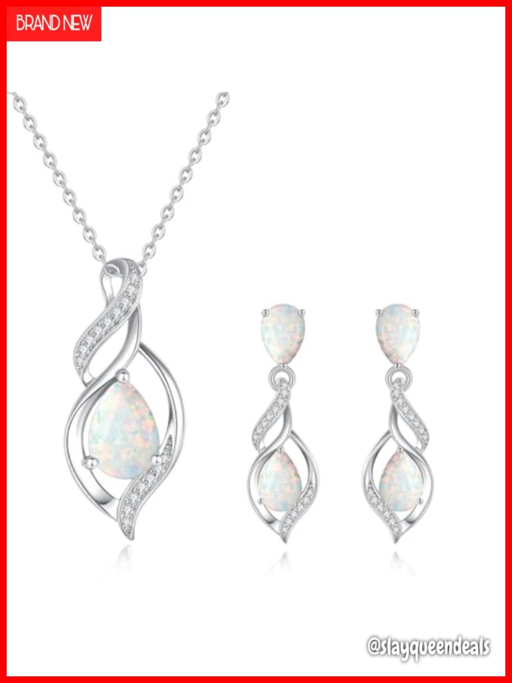 Opal Teardrop Necklace and Earrings Set Polished